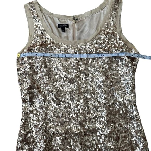Talbots 100% Silk Champagne Sequined Embellished Dress Size 6 - Picture 8 of 13